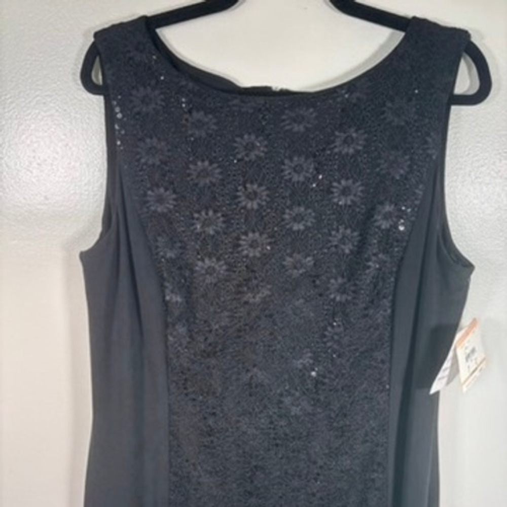 NWT Anne Klein‎ Sheath Dress Womens Sz 14W Black Sequin Floral Lace Cocktail
